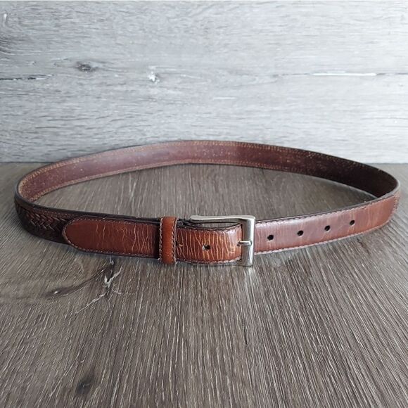 Other - Brown Full Grain Cowhide Braided Belt Solid Brass Buckle Medium